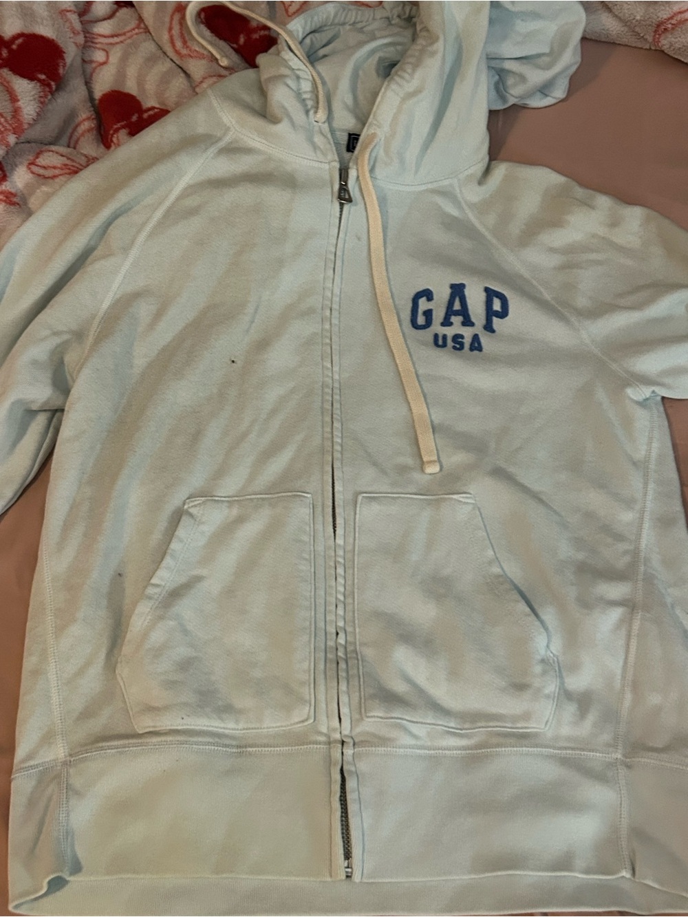 GAP Light Blue womens Zip Hoodie with Navy Logo